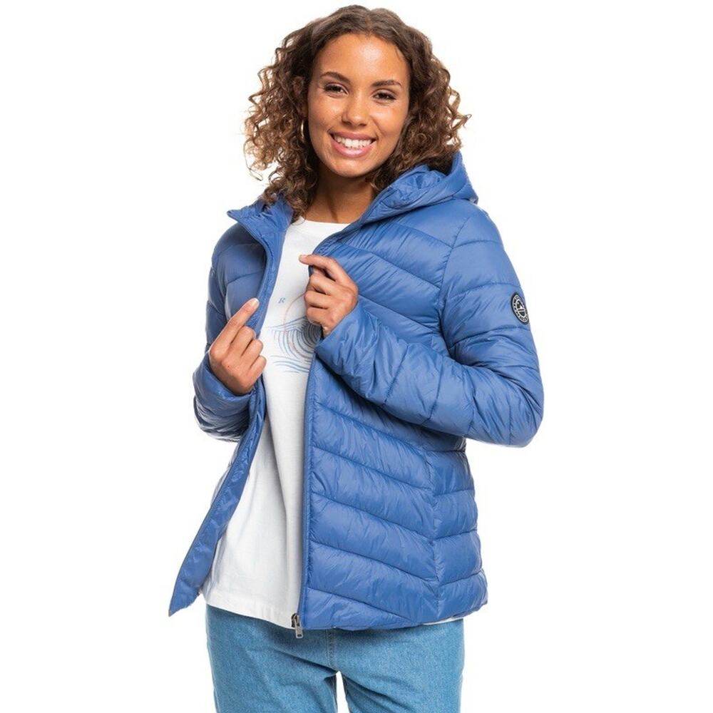 Roxy Coast Road Lightweight Packable Hooded Puffer Jacket Blue Size Small EUC